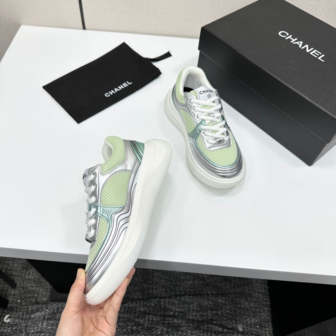 CC 26s Casual Sneakers Mint Green Sliver Fabric Cowhide 626385