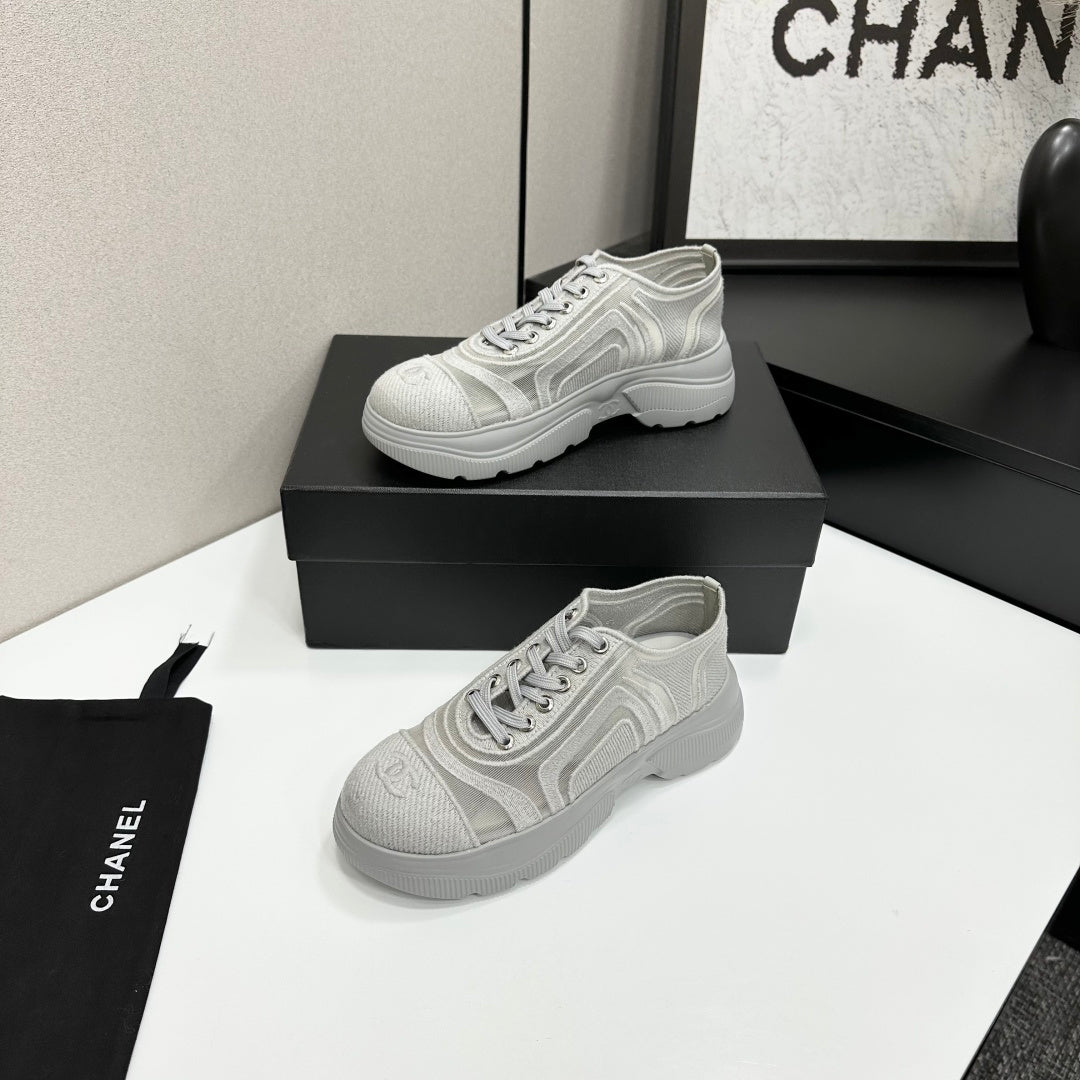 CC 26s Casual Sneakers Rhinestones Light Gray Mesh Sheepskin 626363