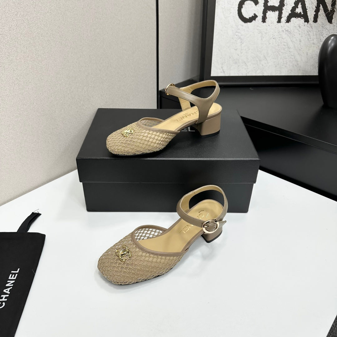 CC 2026 Mary Jane Sandals 45 Beige Satin Cowhide 668117