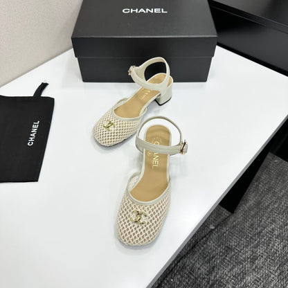 CC 2026 Mary Jane Sandals 45 White Satin Cowhide 668119