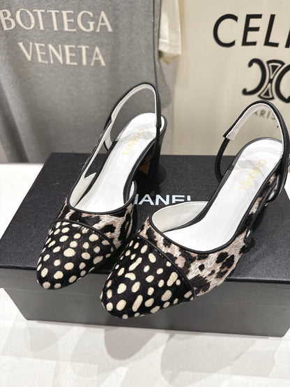 Chanel 2026 Round Toe High Heel Sandal Black Imported Horsehair Sheepskin 713041