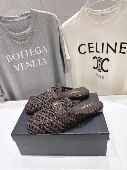 Chanel 2026 Hand-Woven Mules Chocolate Calfskin 896471