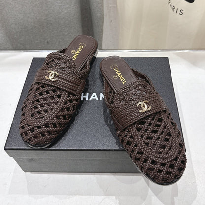 Chanel 2026 Hand-Woven Mules Chocolate Calfskin 896471