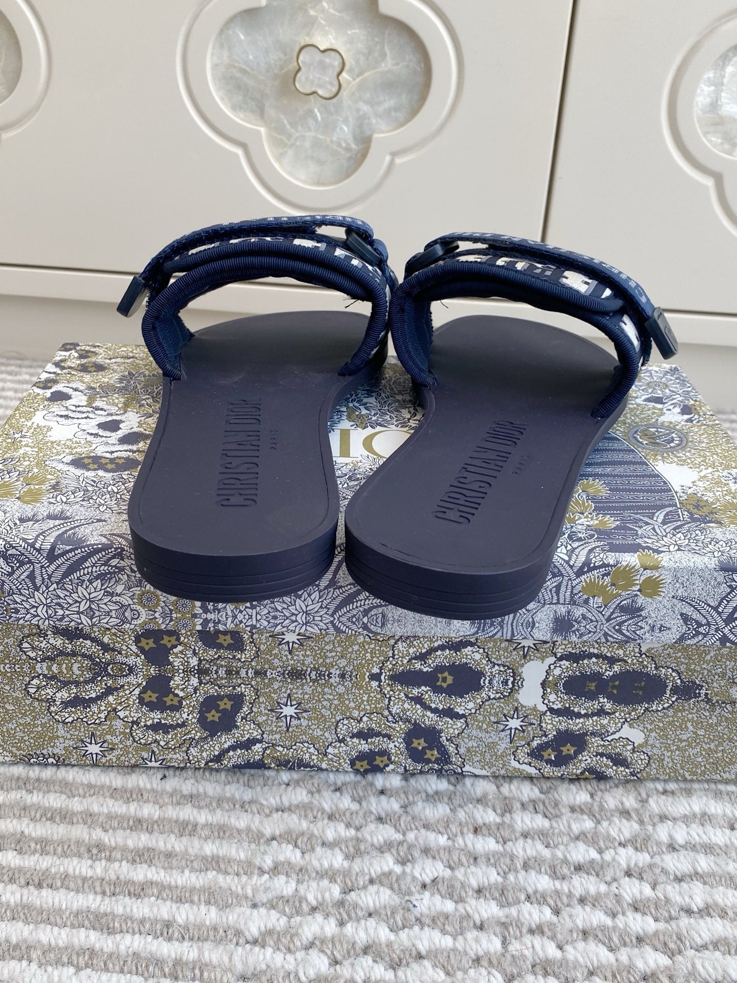 CD 26s Flat Slippers Navy Blue Monogram Canvas Rubber 648133