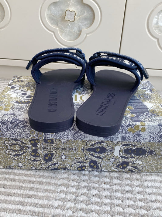 CD 26s Flat Slippers Navy Blue Monogram Canvas Rubber 648133