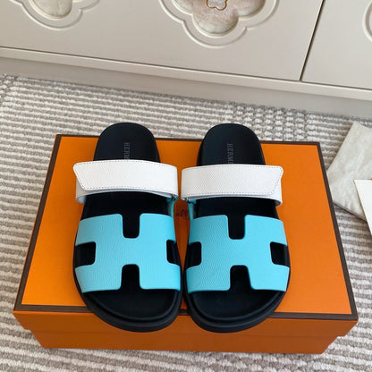 HM 2026 Velcro Slippers Black Blue White Cowhide 667466