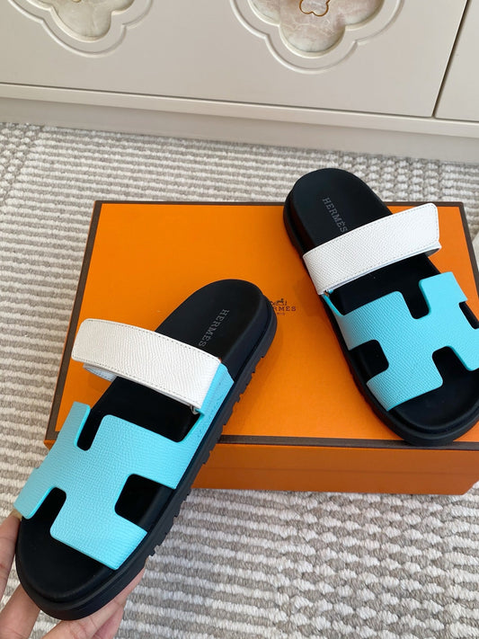 HM 2026 Velcro Slippers Black Blue White Cowhide 667466