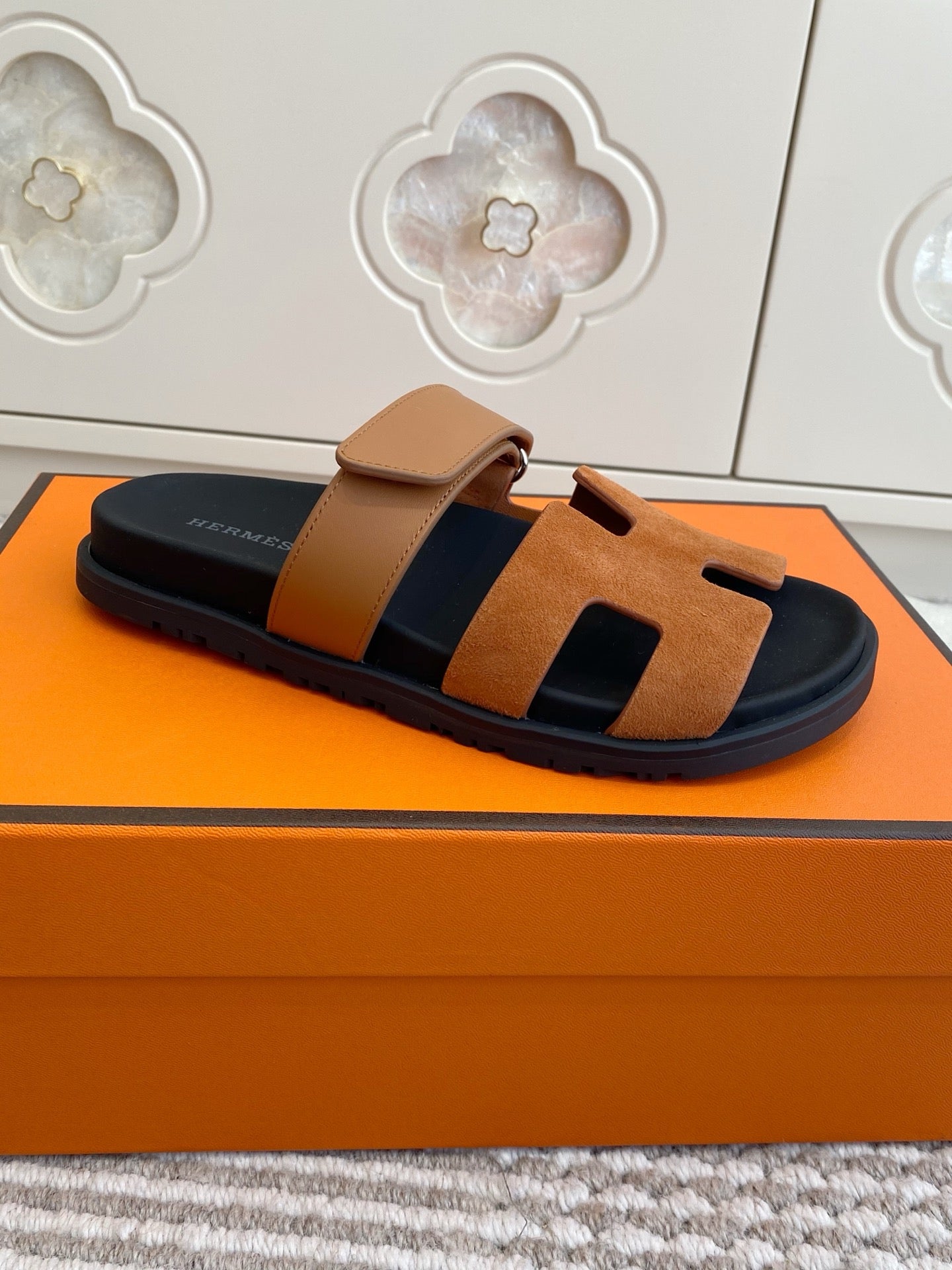 HM 2026 Velcro Slippers Black Brown Suede Cowhide 667467