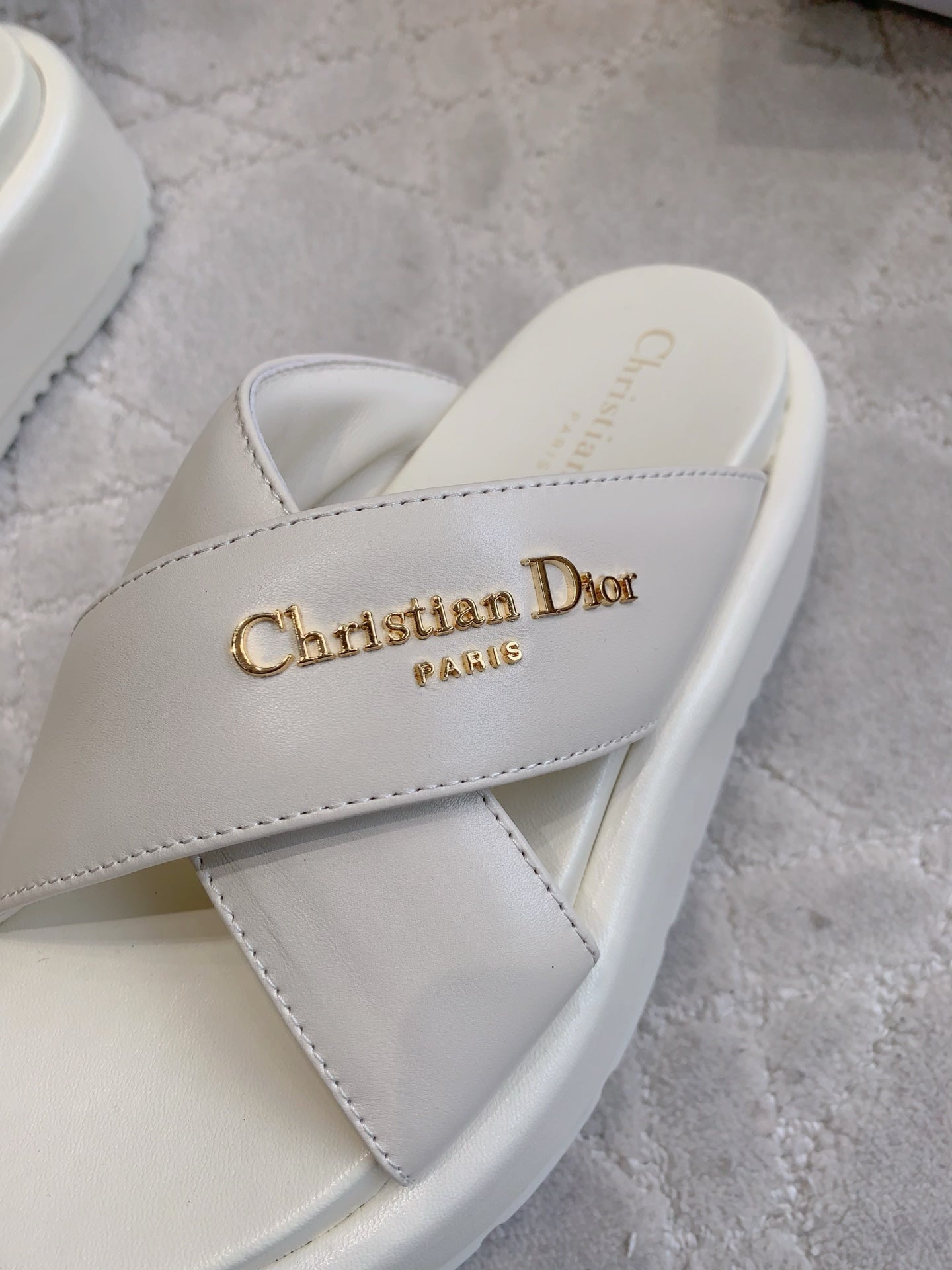 CD 26s  Platform Sandals 65 White Lambskin 644288