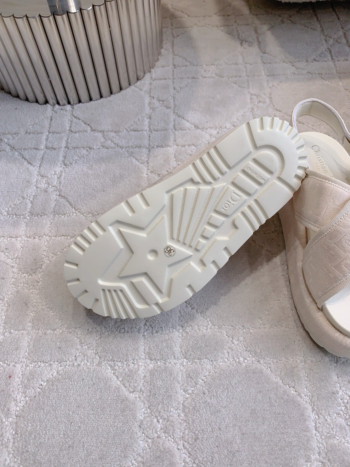 CD 26s  Platform Sandals 65 Light Pink Canvas Lambskin 644287