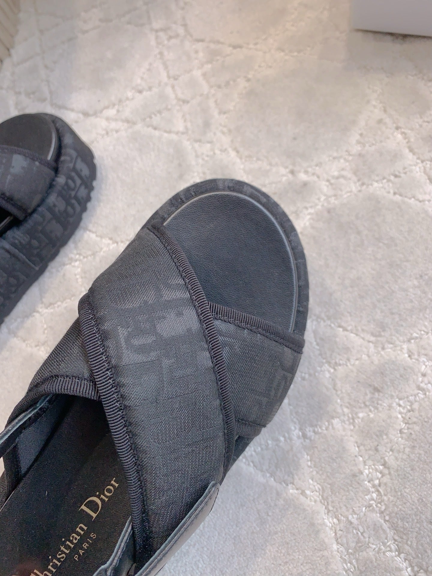 CD 26s  Platform Sandals 65 Black Canvas Lambskin 644286