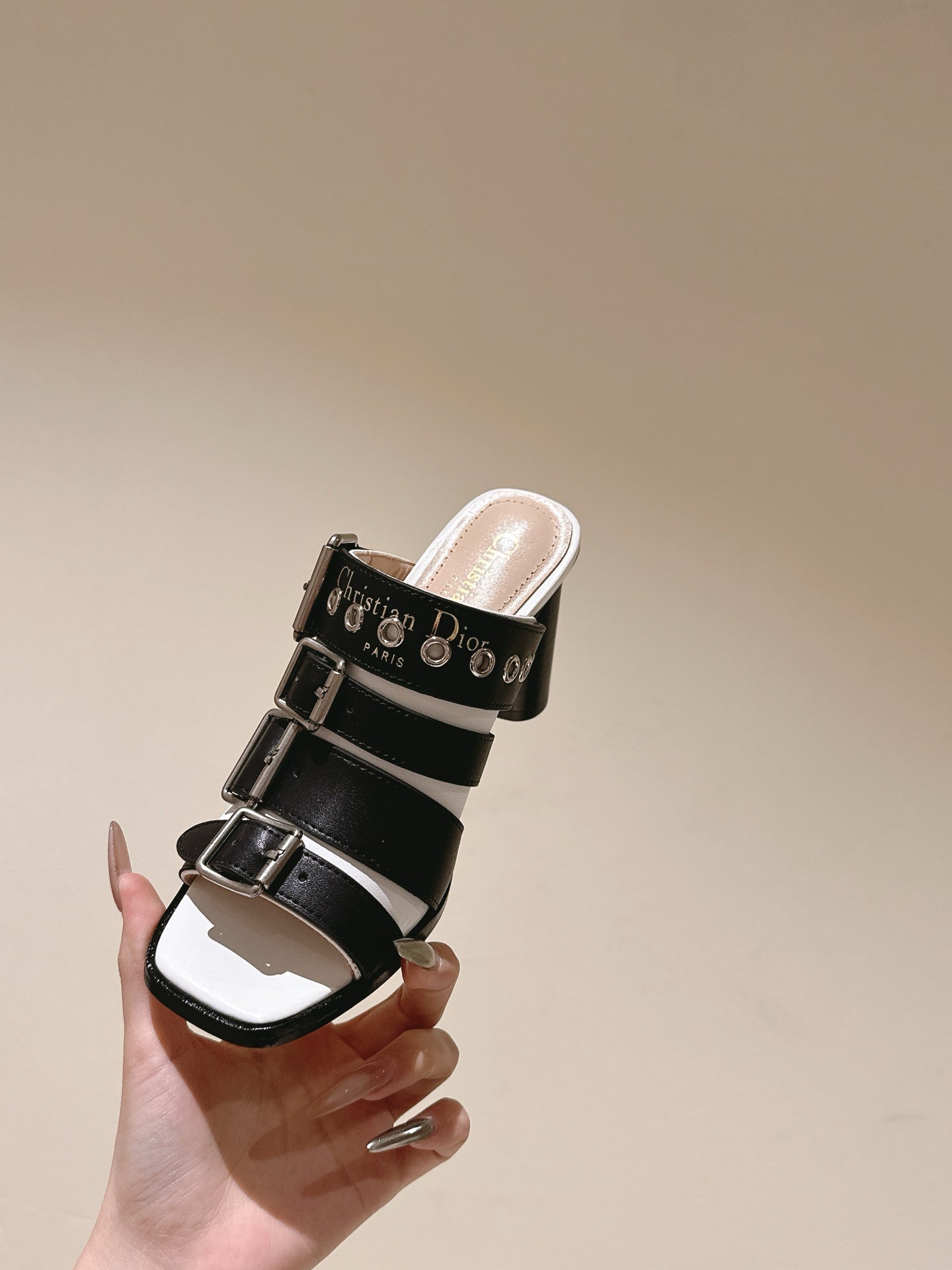 CD 26s High Heel Sandal 65 Black White Lambskin 661542