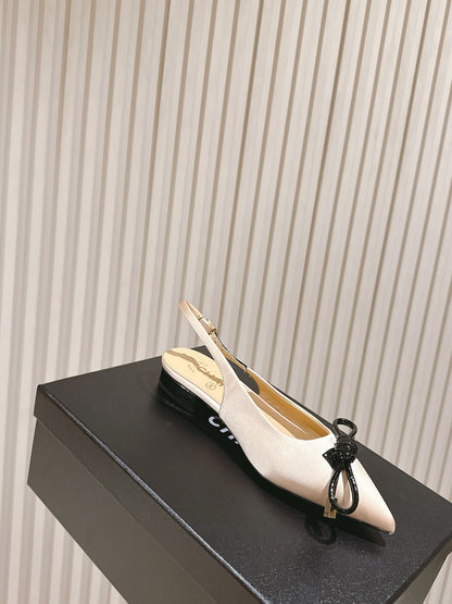 CC 26s Slingback Flat Beige Satin Sheepskin 658476