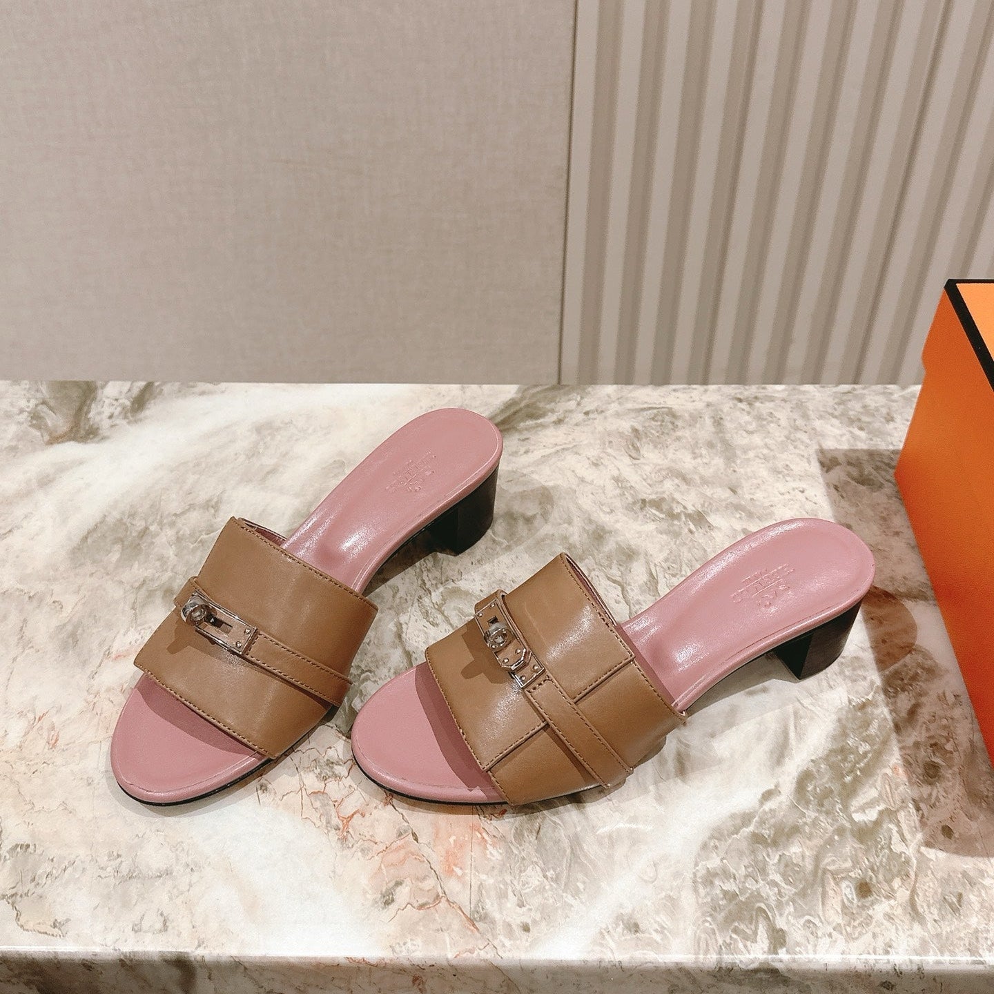 HM 2026 High Heel Slippers 65 Taupe Pink Calfskin 655857