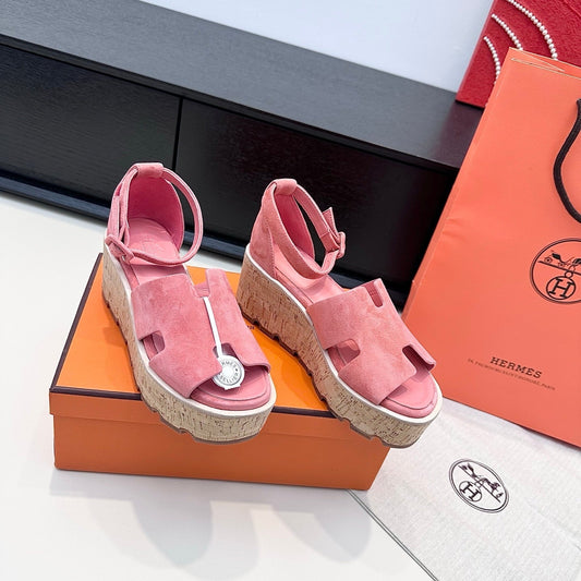 HM 26ss Platform Wedge Sandals 70 Pink Suede 622756
