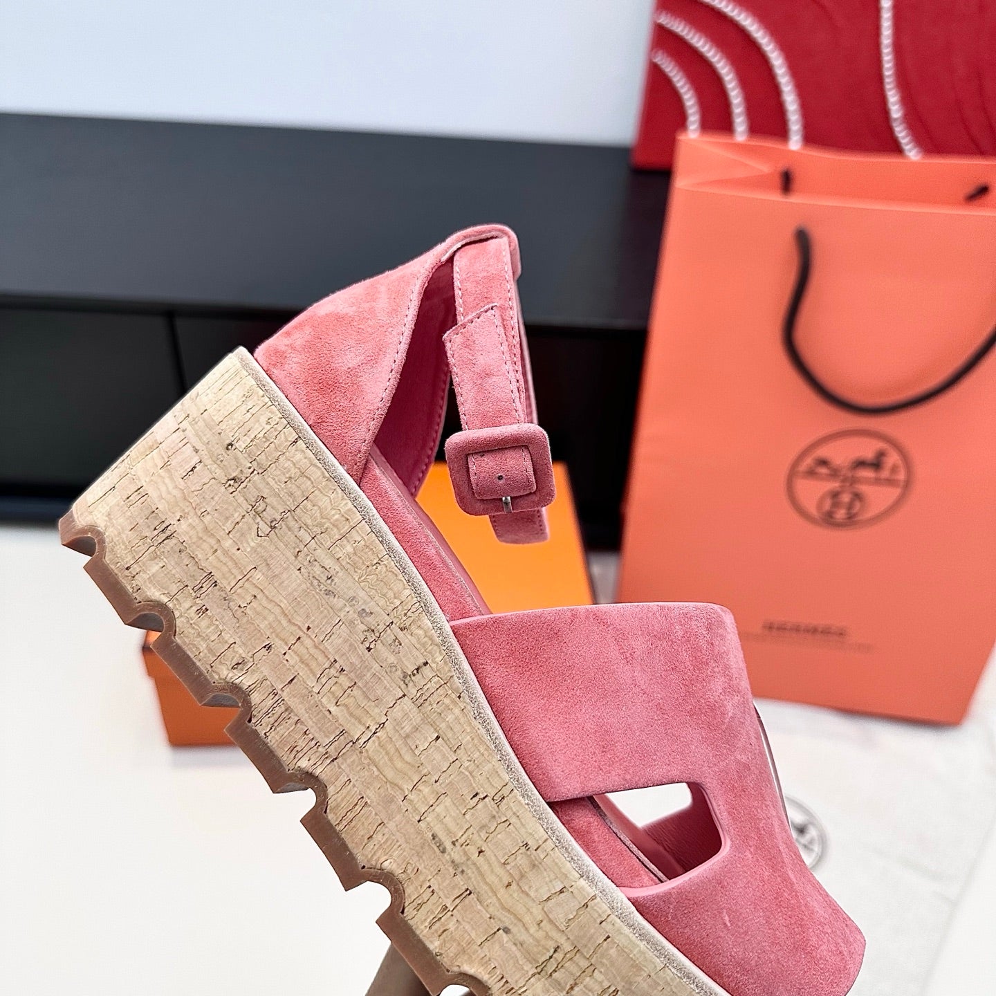 HM 26ss Platform Wedge Sandals 70 Pink Suede 622756