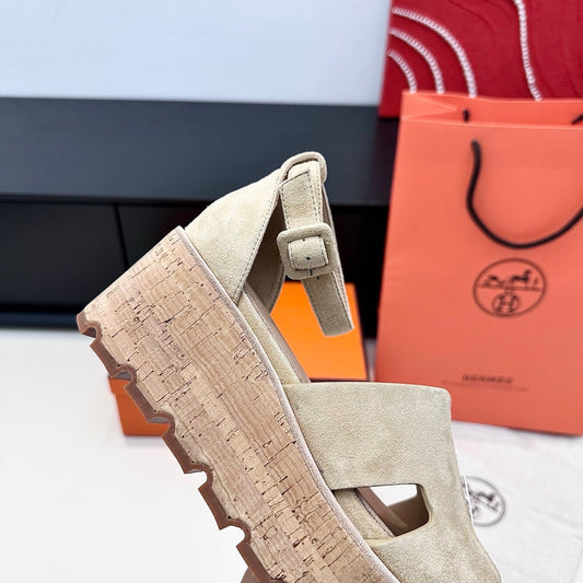 HM 26ss Platform Wedge Sandals 70 Light Beige Suede 622759