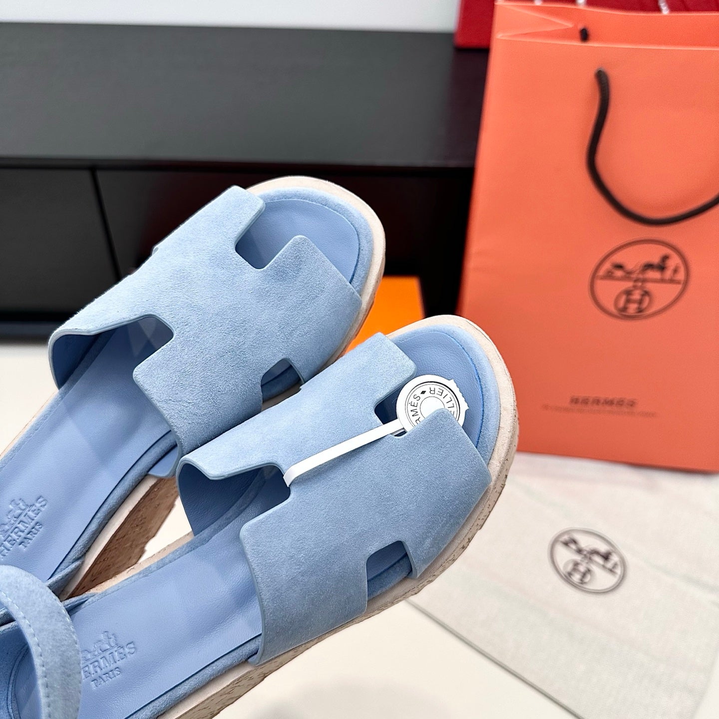 HM 26ss Platform Wedge Sandals 70 Light Blue Suede 622760