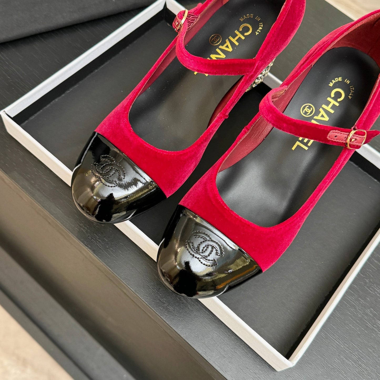 CC 2026 Mary Jane 65 Red Velvet Leather  700644