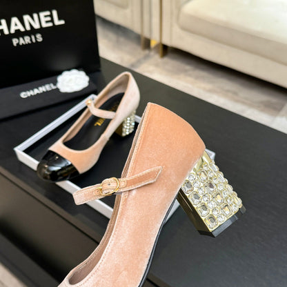 CC 2026 Mary Jane 65 Beige Black Velvet Leather  700646