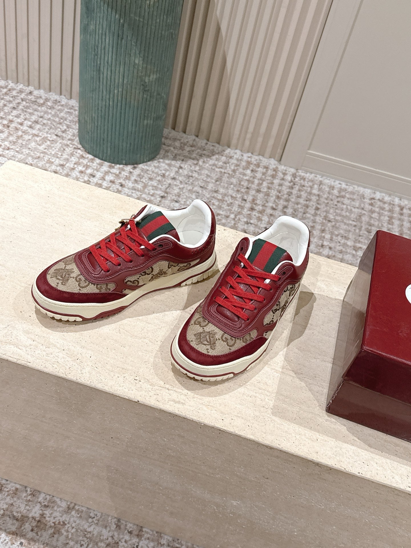 GG 26 Couple Sneakers Dark Red Beige Cowhide 630704