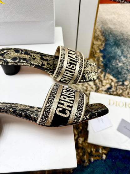 CD 26s Embroidered Sandals White Gold Genuine Leather 683023
