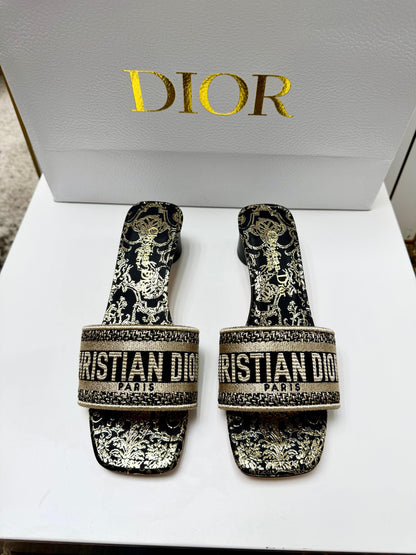 CD 26s Embroidered Sandals White Gold Genuine Leather 683023