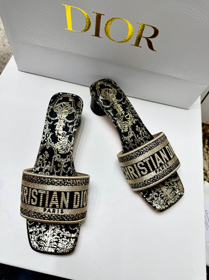 CD 26s Embroidered Sandals White Gold Genuine Leather 683023