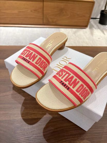 CD 26s Embroidered Sandals Beige Red Canvas Sheepskin 664315