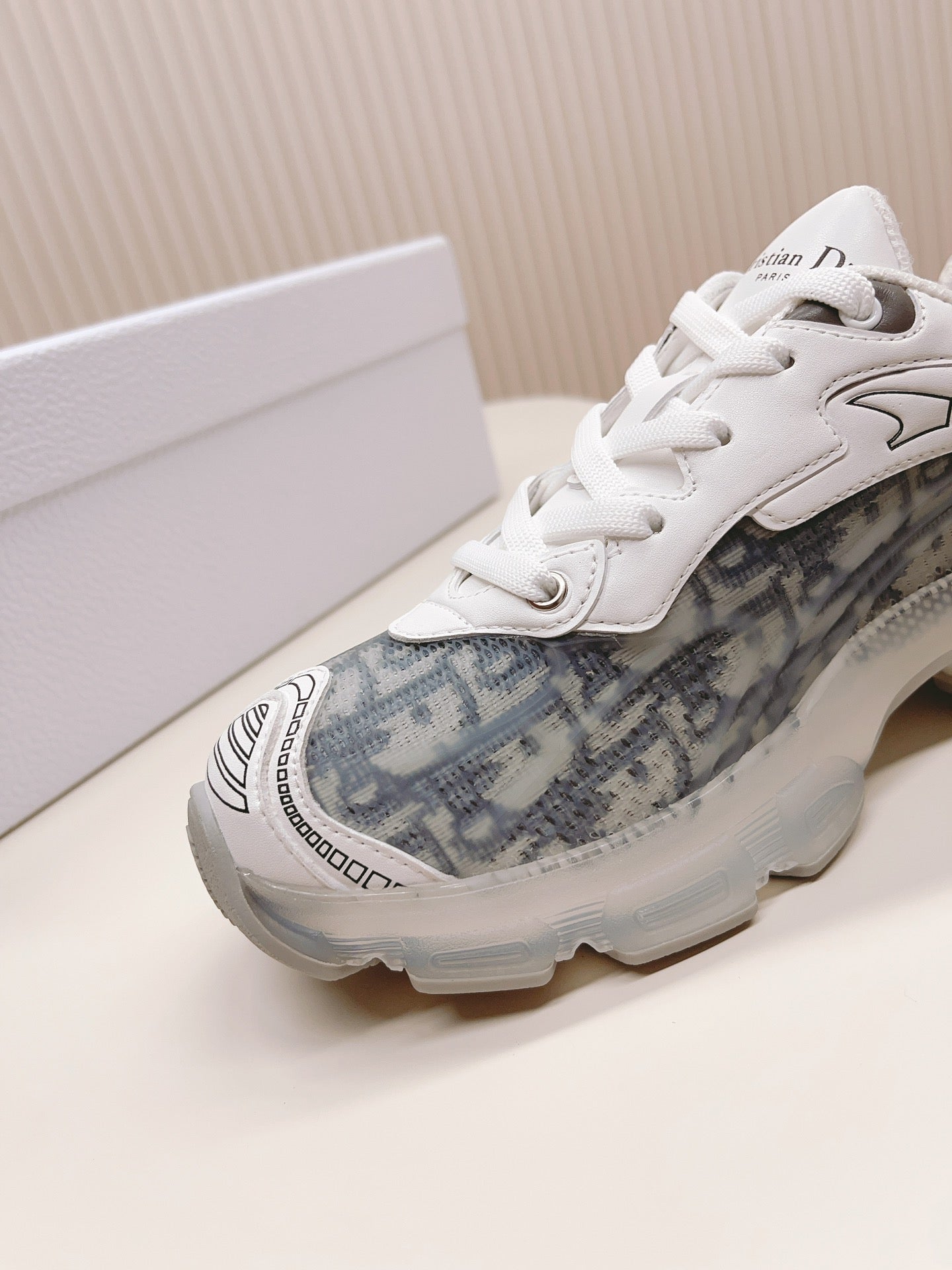 CD 26s Chrono Sneakers White Brown Canvas Rubber Mesh 643749