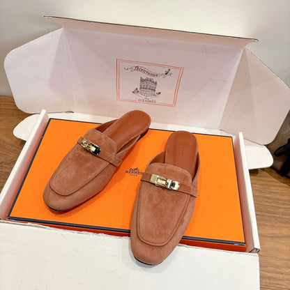 HM 26ss Mule Camel Brown Suede Calfskin 638483