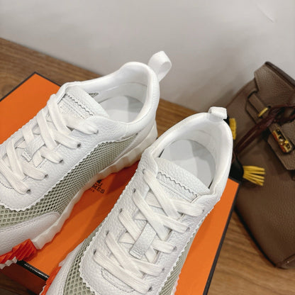 HM 26ss Sneakers White Light Green Cowhide  Fabric 638564