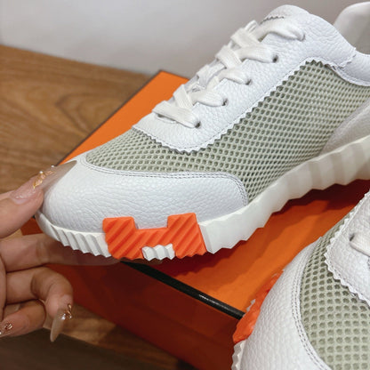 HM 26ss Sneakers White Light Green Cowhide  Fabric 638564