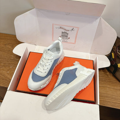 HM 26ss Sneakers White Blue Cowhide  Fabric 638566