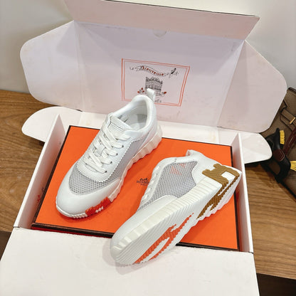 HM 26ss Sneakers White Gray Cowhide  Fabric 638567