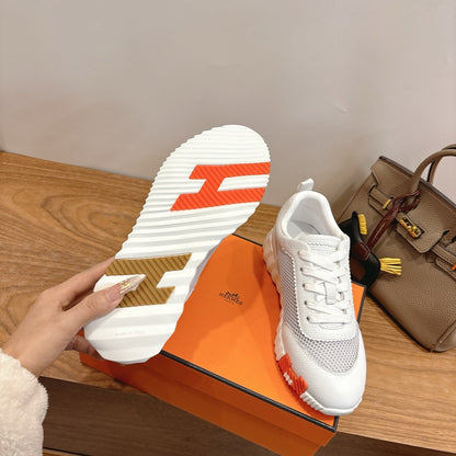 HM 26ss Sneakers White Gray Cowhide  Fabric 638567