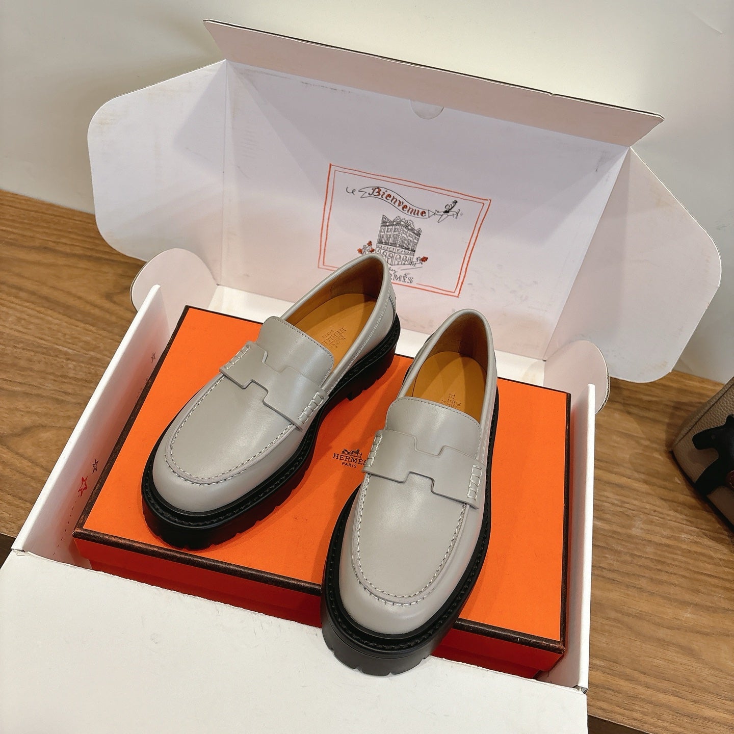 HM 26ss Loafers Gray Calfskin 638434