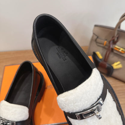 HM 26ss Loafers Black White Wool Calfskin 638439
