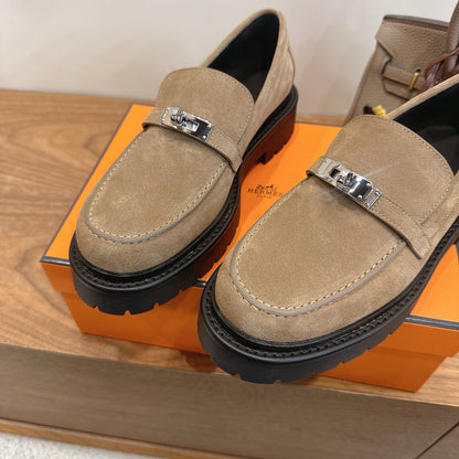 HM 26ss Loafers Dark Beige Black Suede Calfskin 638441