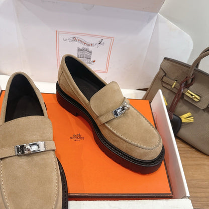 HM 26ss Loafers Dark Beige Black Suede Calfskin 638441