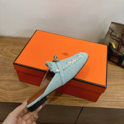 HM 26ss Mule Light Blue Denim Leather 638474