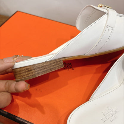 HM 26ss Mule White Calfskin Gold Buckle 638468