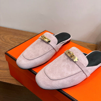 HM 26ss Mule Light Pink Black Suede Calfskin 638484