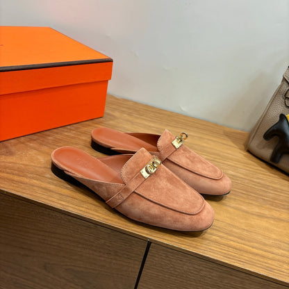 HM 26ss Mule Camel Brown Suede Calfskin 638483