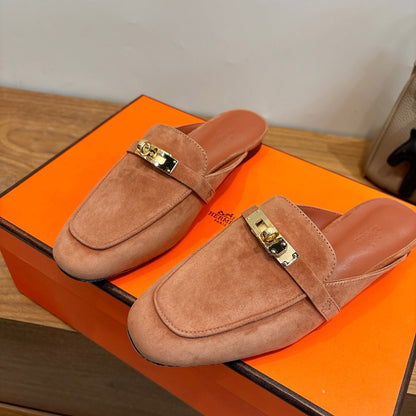 HM 26ss Mule Camel Brown Suede Calfskin 638483