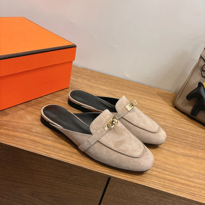 HM 26ss Mule Beige Black Suede Calfskin 638479
