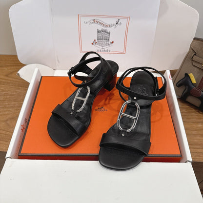 HM 26ss High-heeled Sandals 50 Black Genuine Leather 638530