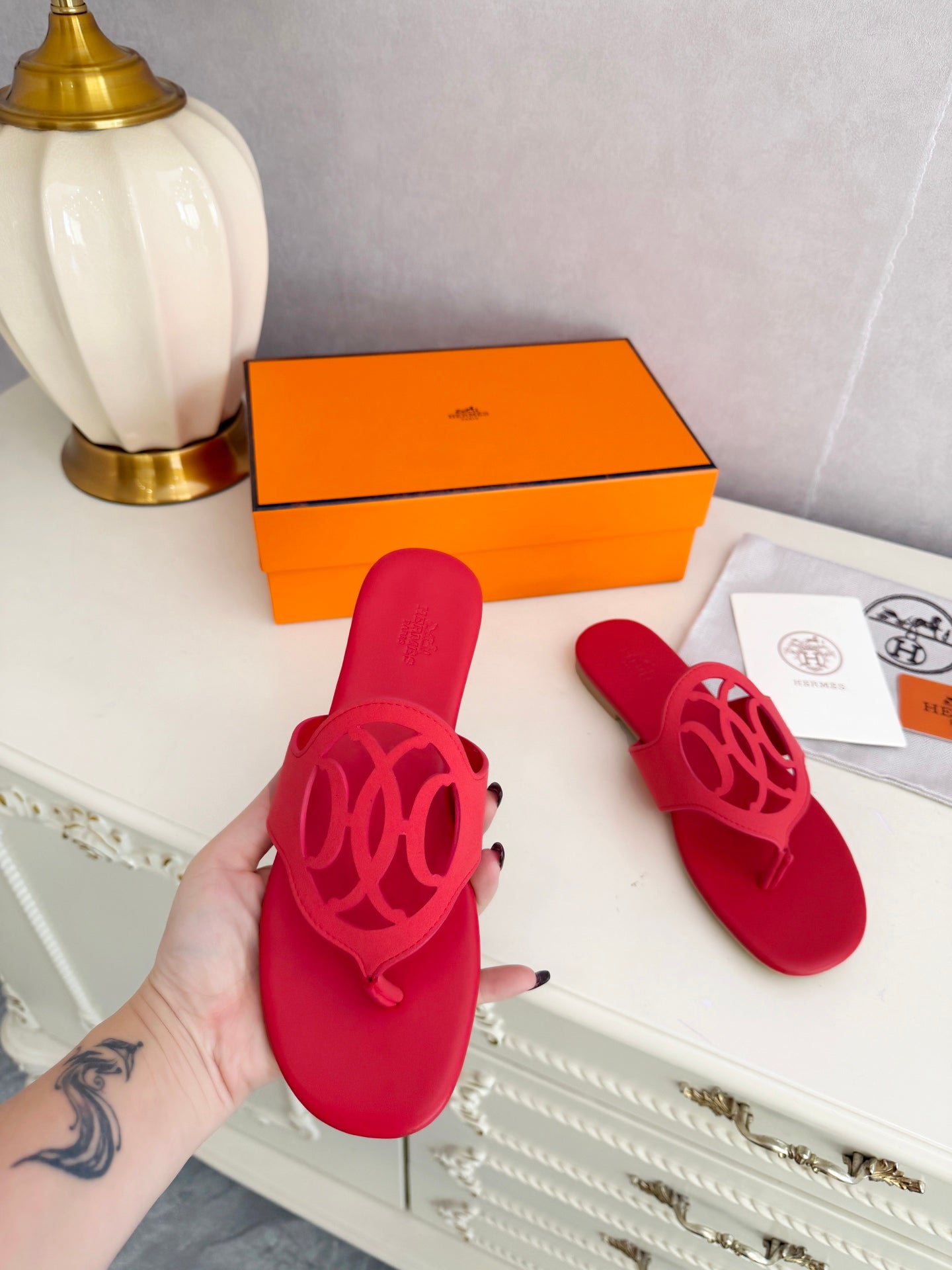 HM 26ss Pig-Nose Slipper Red Leather 605907