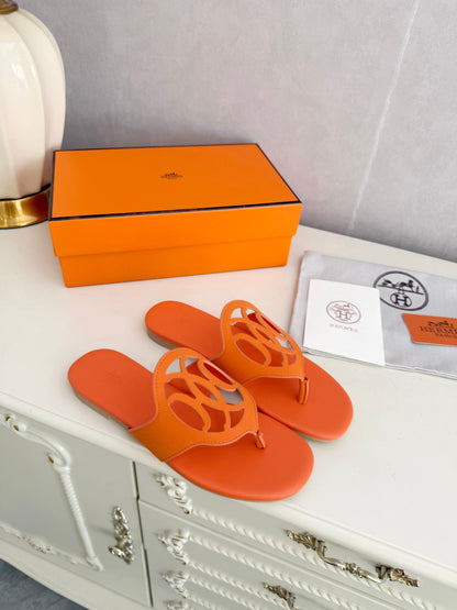 HM 26ss Pig-Nose Slipper Orange Leather 605908