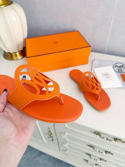 HM 26ss Pig-Nose Slipper Orange Leather 605908